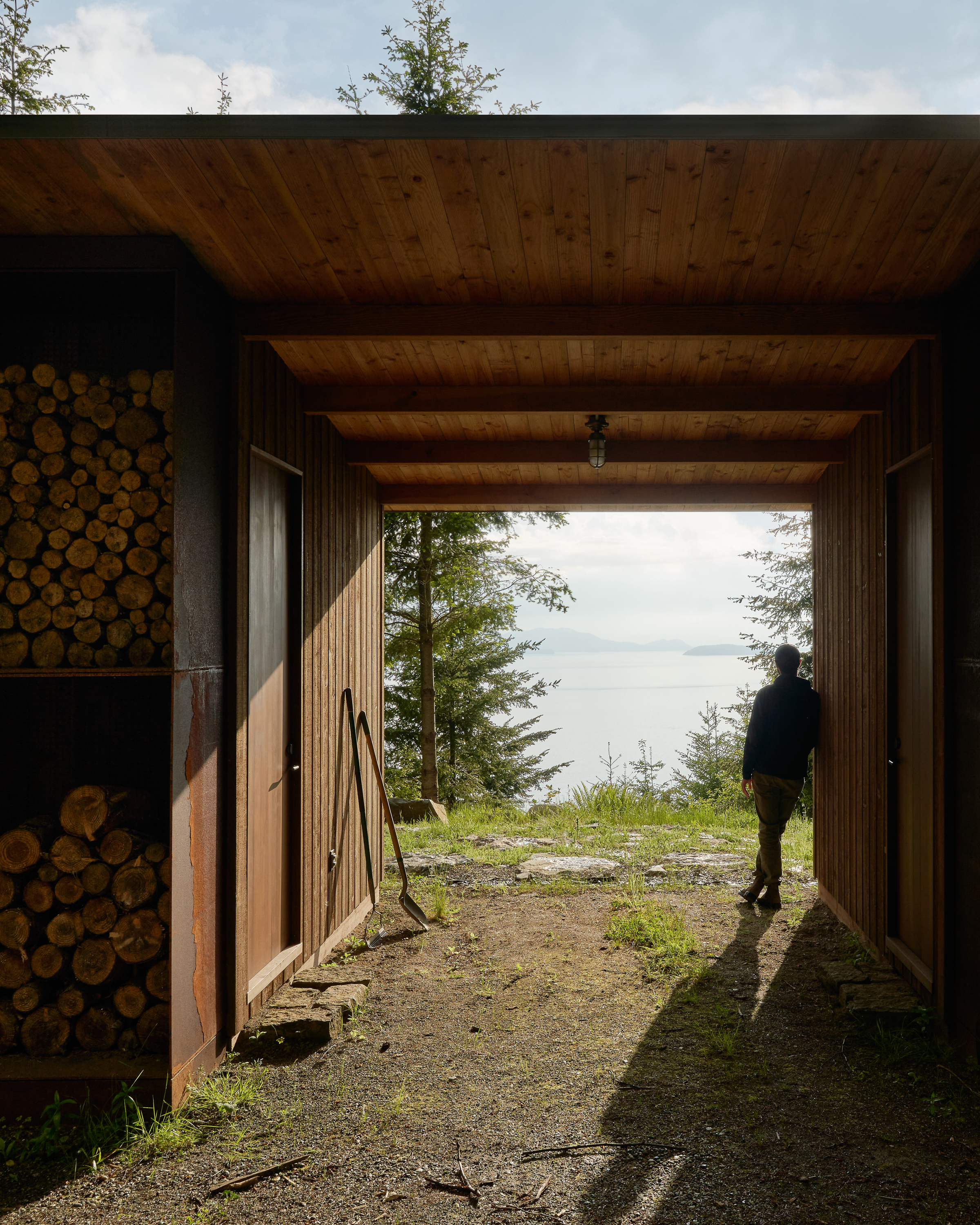 Integrated firewood storage at the writer's studio in the woods.