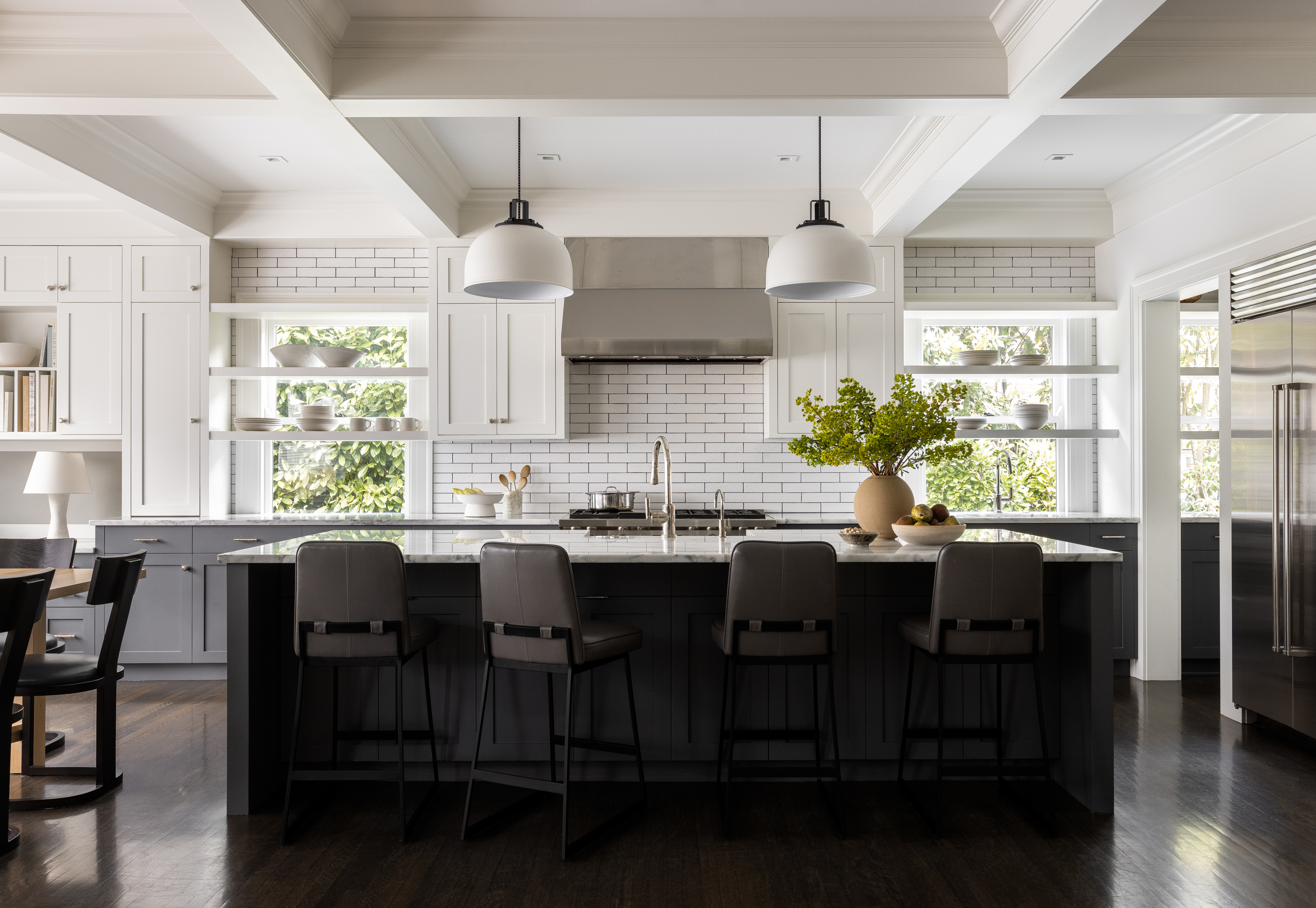High Contrast Kitchen, featuring natural light and open shelving.