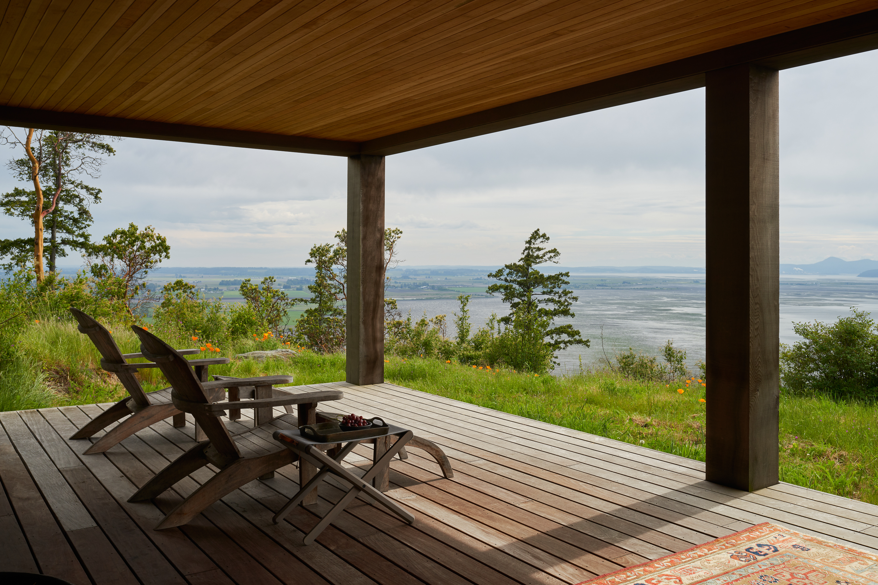 Covered porch with a view of the Puget Sound.