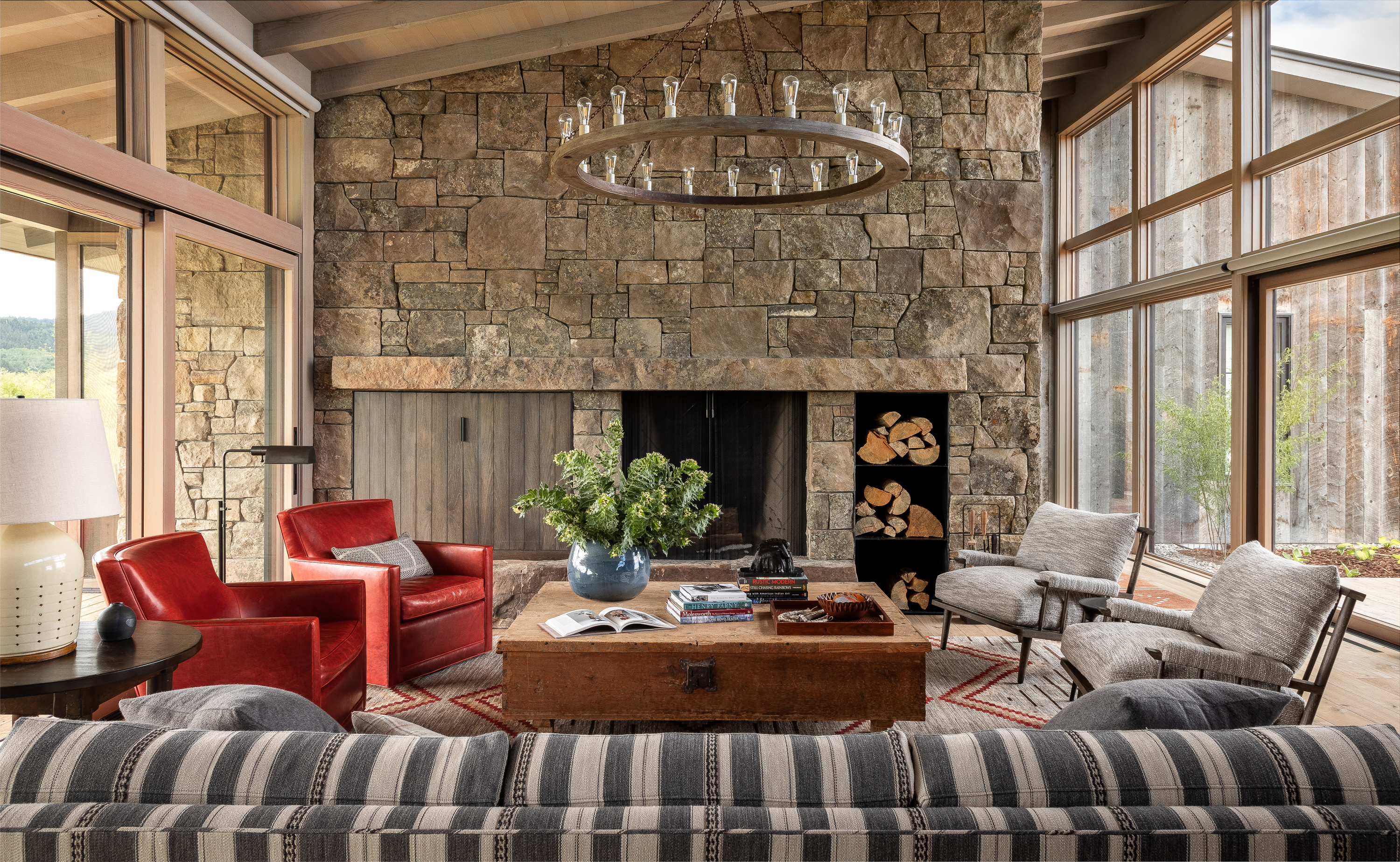 Big Fireplace surround in a rustic modern home.