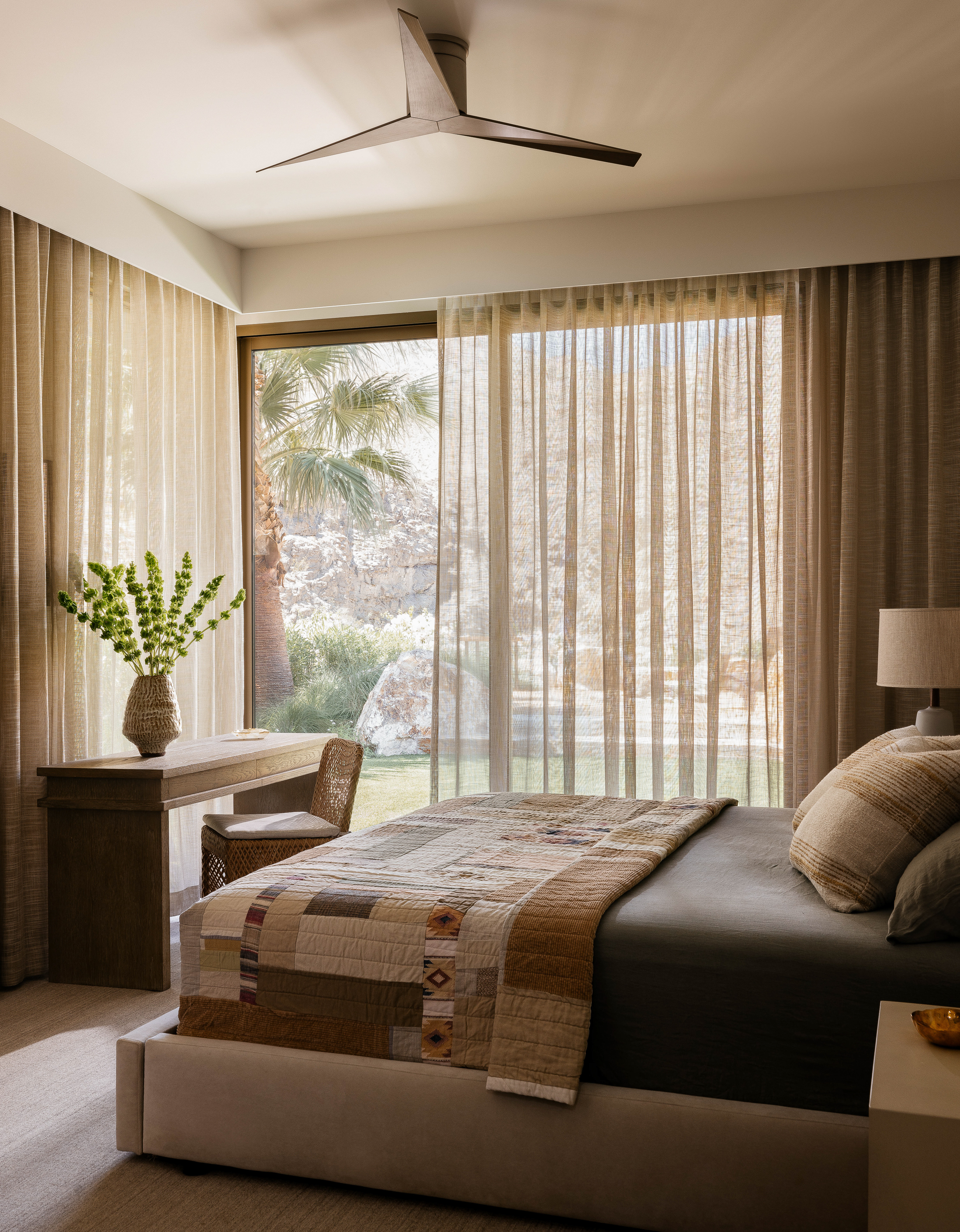 Guest bedroom at Palm Springs Retreat: A serene oasis with luxurious furnishings and desert-inspired accents, offering a peaceful retreat for visitors.